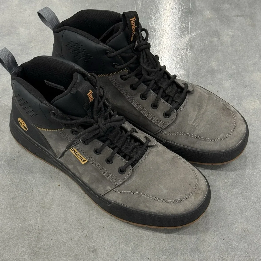 Timberland Mens 10 Gray Leather ReBOTL Mid Top Sneakers Boots A2D5G
